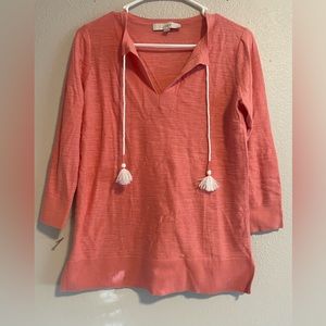 Coral Loft 3/4 Sleeve Top with Tassels